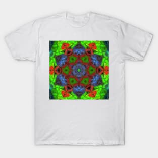 Mosaic Mandala Flower Red Green and Blue T-Shirt